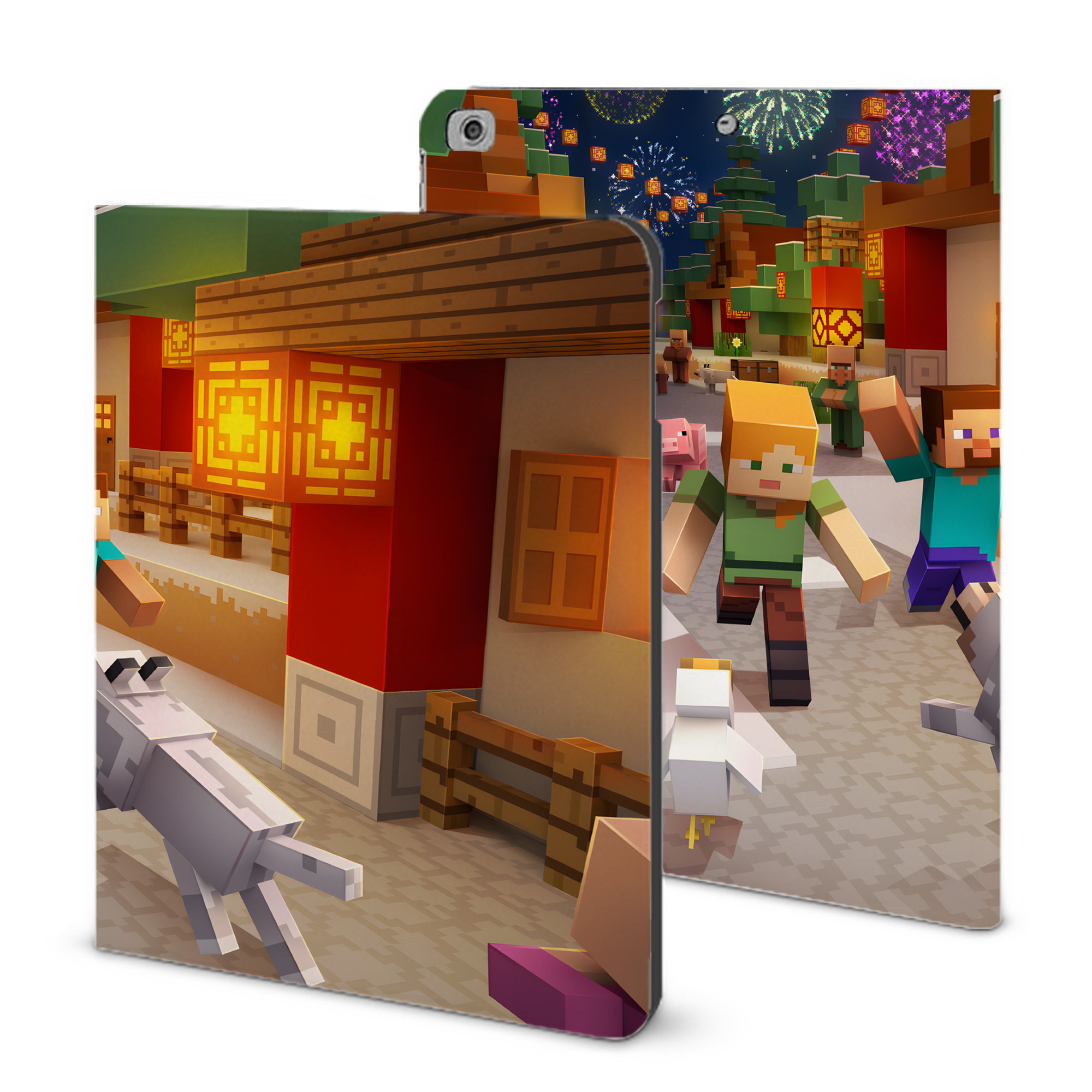 （画像用） マインクラフト ブロックの世界 Minecraft MC Block world IPad ケース ブック型 PUレザー TPU 耐衝撃 軽量 薄型 ペン収納なし 全面保護 IPad 各モデル対応